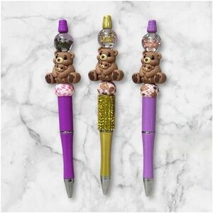 Brand New Teddy Bear Themed Pens - Purple